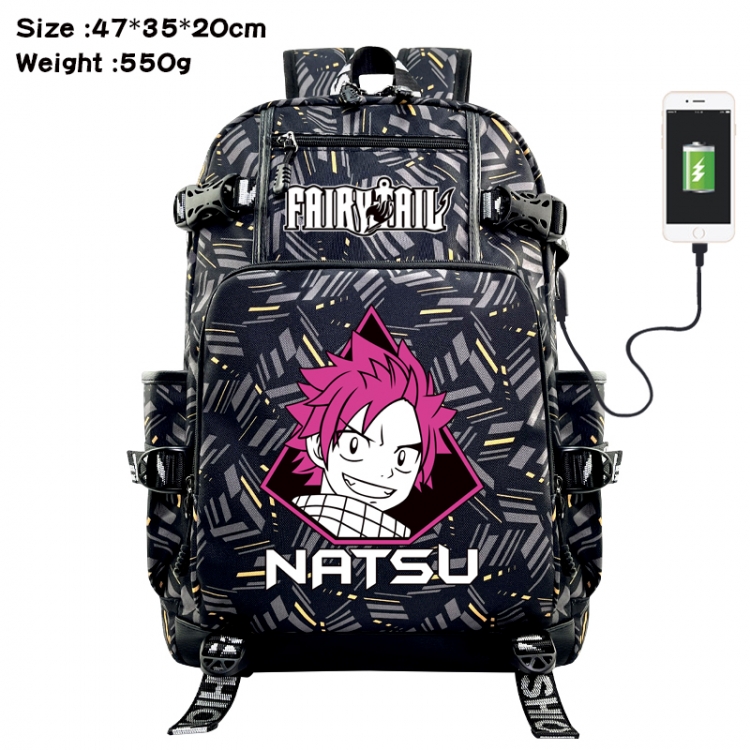 Fairy tail  Anime data cable camouflage print USB backpack schoolbag 47x35x20cm