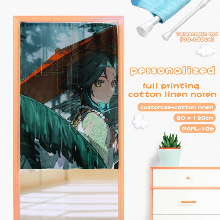 Genshin Impact Game imitation cotton and linen color printed door curtain 80X120CM
