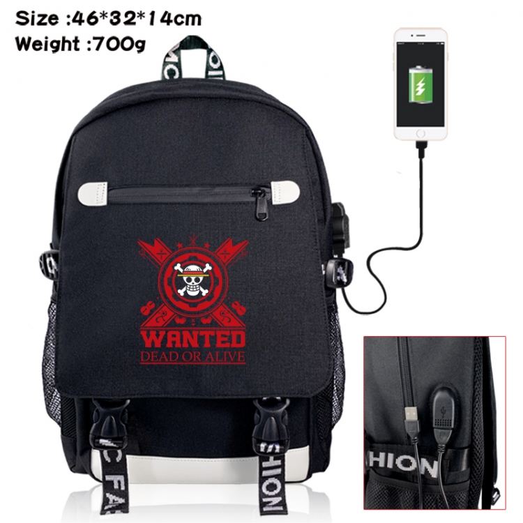 One Piece canvas USB backpack cartoon print student backpack 46X32X14CM 700g