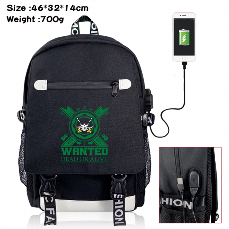One Piece canvas USB backpack cartoon print student backpack 46X32X14CM 700g
