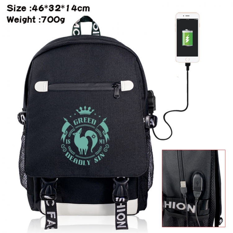 The Seven Deadly Sins canvas USB backpack cartoon print student backpack 46X32X14CM 700g