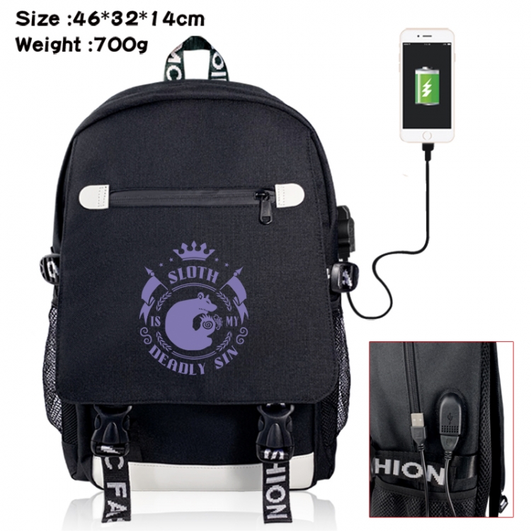 The Seven Deadly Sins canvas USB backpack cartoon print student backpack 46X32X14CM 700g