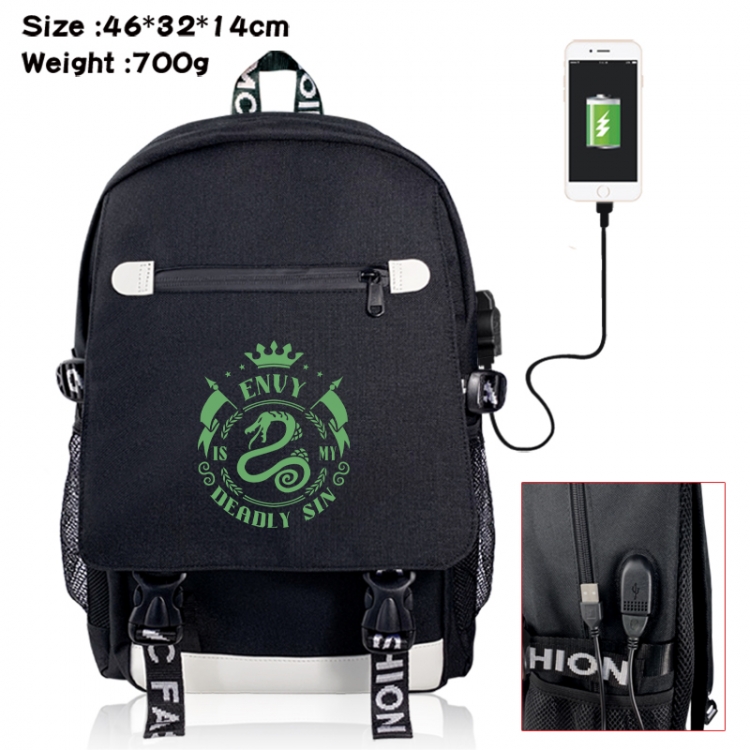 The Seven Deadly Sins canvas USB backpack cartoon print student backpack 46X32X14CM 700g