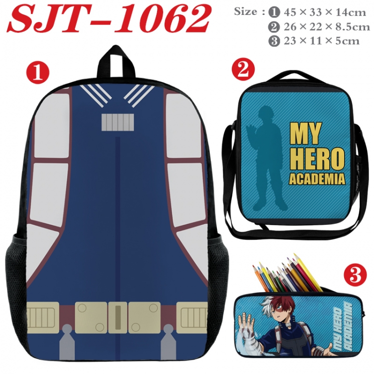 My Hero Academia Anime nylon canvas backpack pencil case crossbody bag three piece set 45x33x14cm  SJT-1062