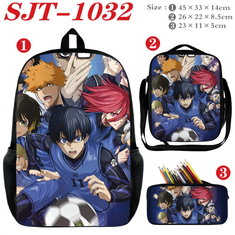 BLUE LOCK Anime nylon canvas backpack pencil case crossbody bag three piece set 45x33x14cm
