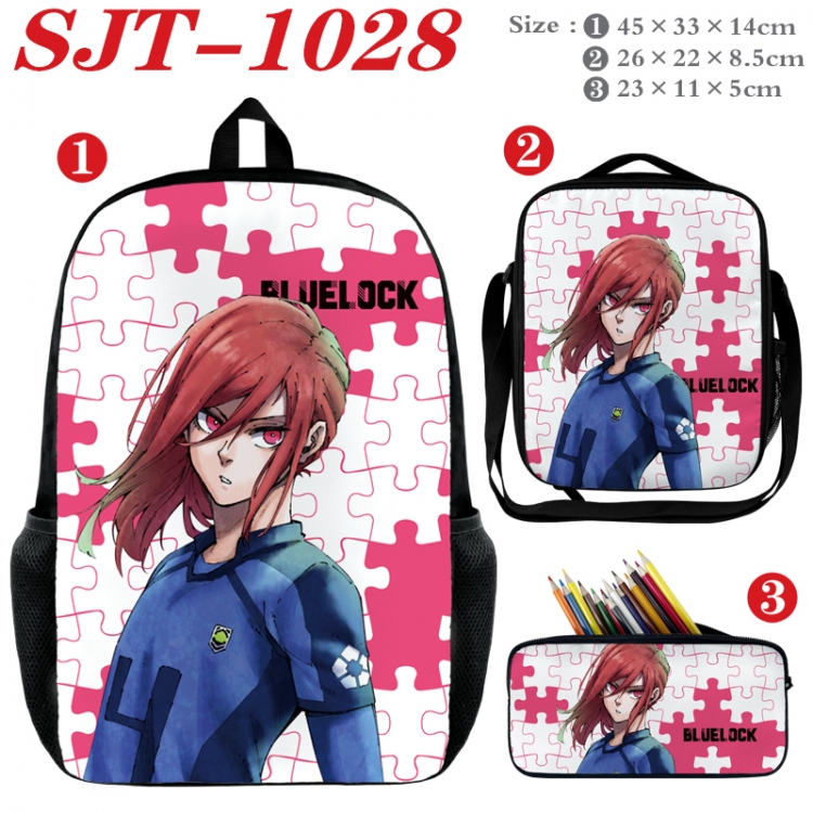 BLUE LOCK Anime nylon canvas backpack pencil case crossbody bag three piece set 45x33x14cm