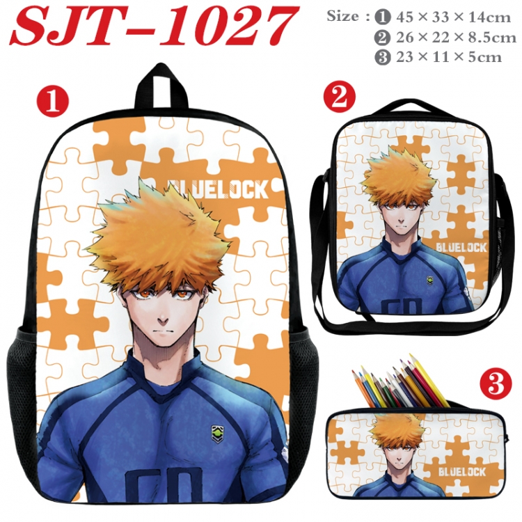 BLUE LOCK Anime nylon canvas backpack pencil case crossbody bag three piece set 45x33x14cm