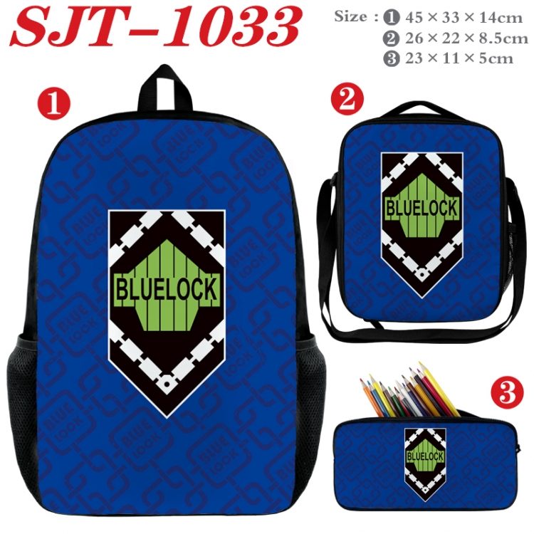 BLUE LOCK Anime nylon canvas backpack pencil case crossbody bag three piece set 45x33x14cm