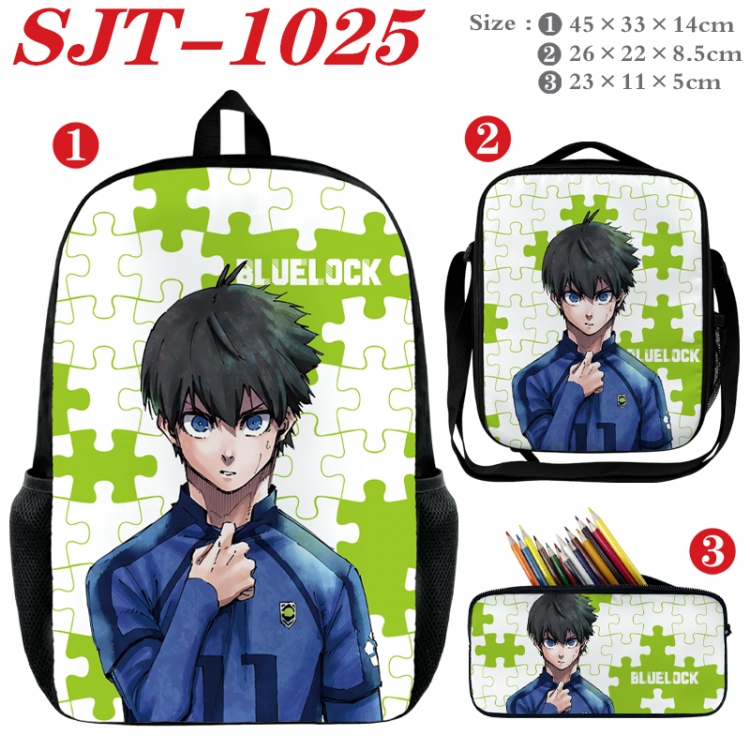 BLUE LOCK Anime nylon canvas backpack pencil case crossbody bag three piece set 45x33x14cm