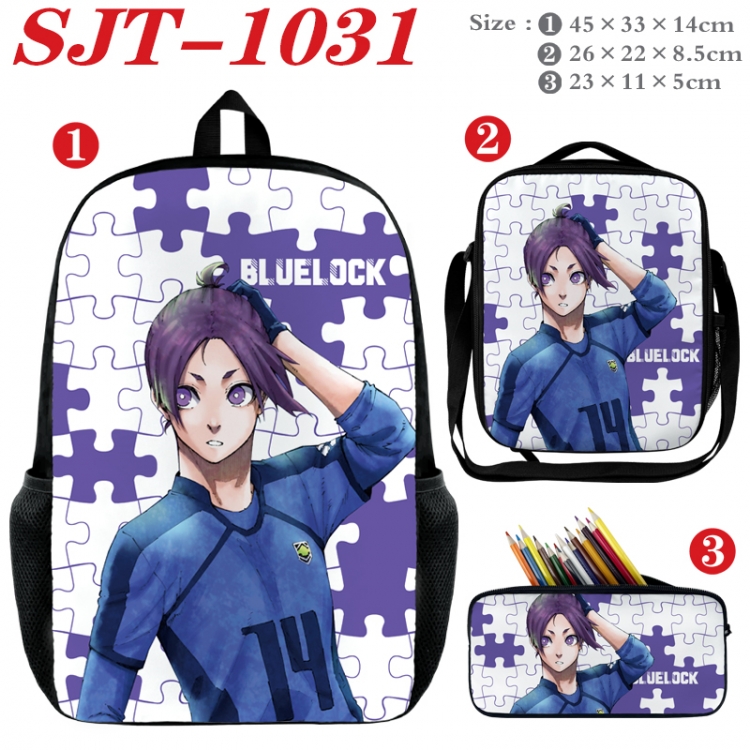 BLUE LOCK Anime nylon canvas backpack pencil case crossbody bag three piece set 45x33x14cm