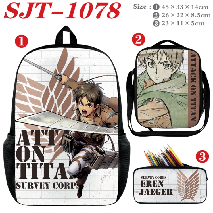 Shingeki no Kyojin Anime nylon canvas backpack pencil case crossbody bag three piece set 45x33x14cm
