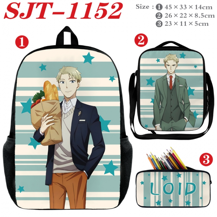 SPY×FAMILY Anime nylon canvas backpack pencil case crossbody bag three piece set 45x33x14cm
