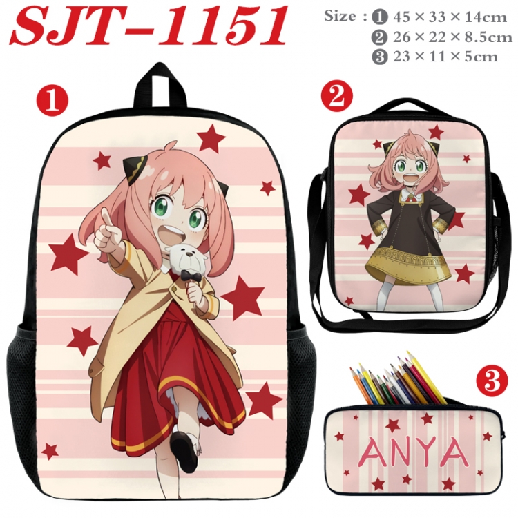 SPY×FAMILY Anime nylon canvas backpack pencil case crossbody bag three piece set 45x33x14cm