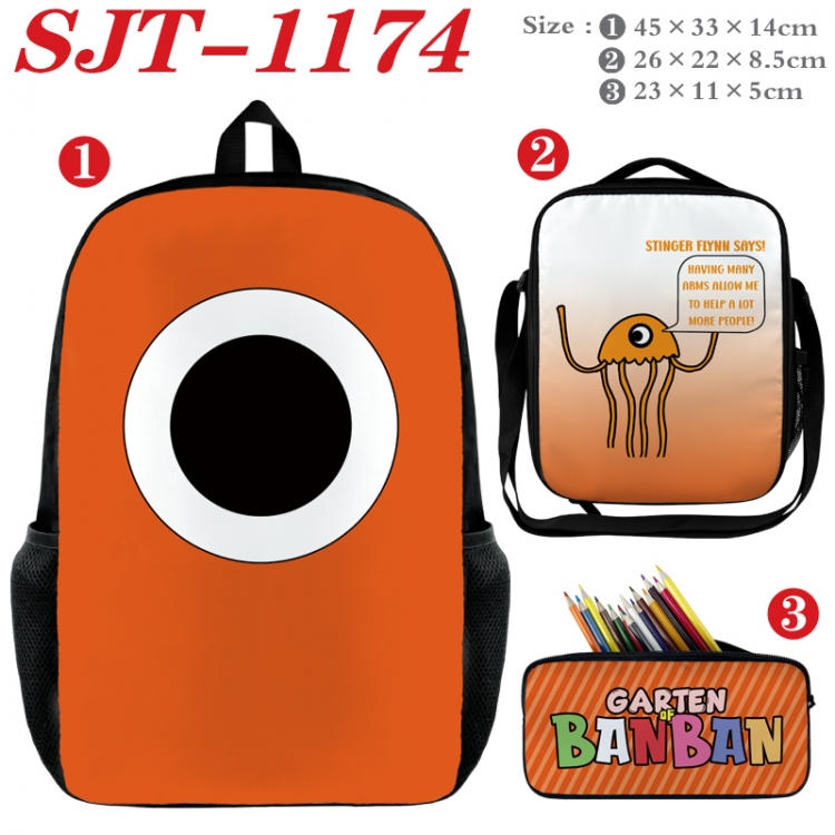 Garten of Banban Anime nylon canvas backpack pencil case crossbody bag three piece set 45x33x14cm