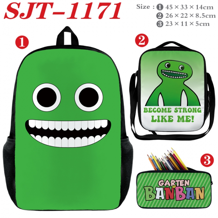Garten of Banban Anime nylon canvas backpack pencil case crossbody bag three piece set 45x33x14cm