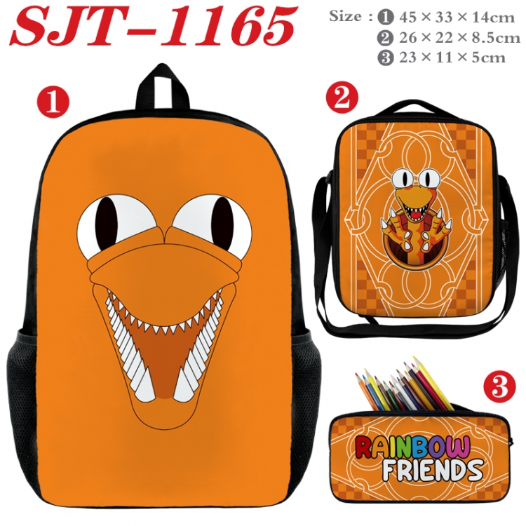 Rainbow Friend Anime nylon canvas backpack pencil case crossbody bag three piece set 45x33x14cm