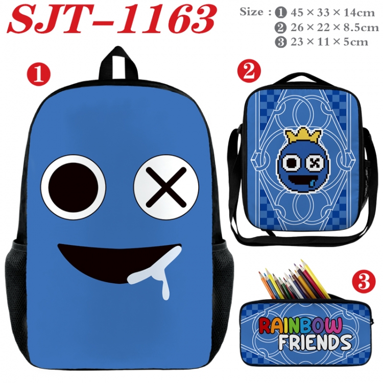 Rainbow Friend Anime nylon canvas backpack pencil case crossbody bag three piece set 45x33x14cm