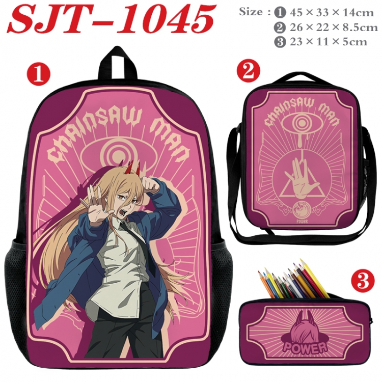Chainsaw man Anime nylon canvas backpack pencil case crossbody bag three piece set 45x33x14cm