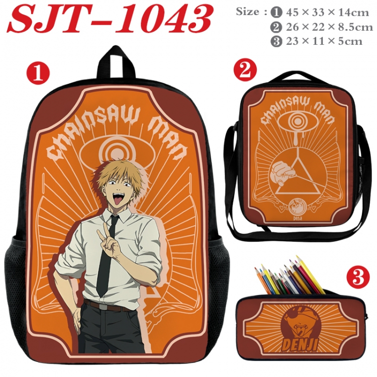 Chainsaw man Anime nylon canvas backpack pencil case crossbody bag three piece set 45x33x14cm