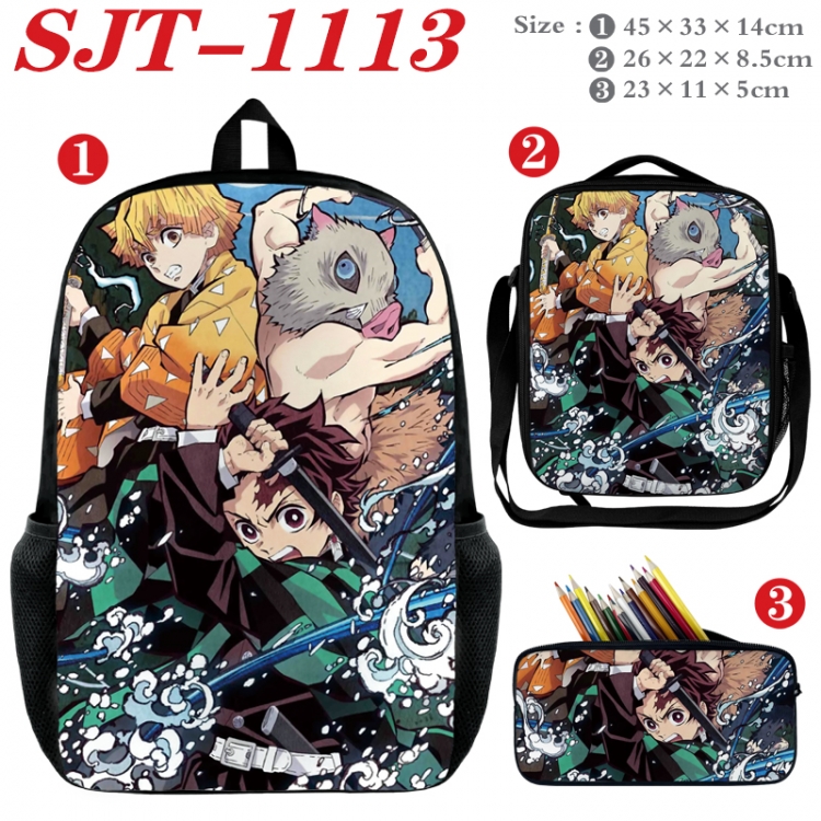 Demon Slayer Kimets Anime nylon canvas backpack pencil case crossbody bag three piece set 45x33x14cm