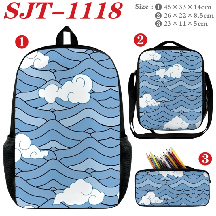 Demon Slayer Kimets Anime nylon canvas backpack pencil case crossbody bag three piece set 45x33x14cm