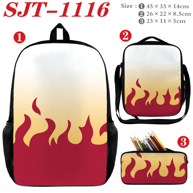 Demon Slayer Kimets Anime nylon canvas backpack pencil case crossbody bag three piece set 45x33x14cm