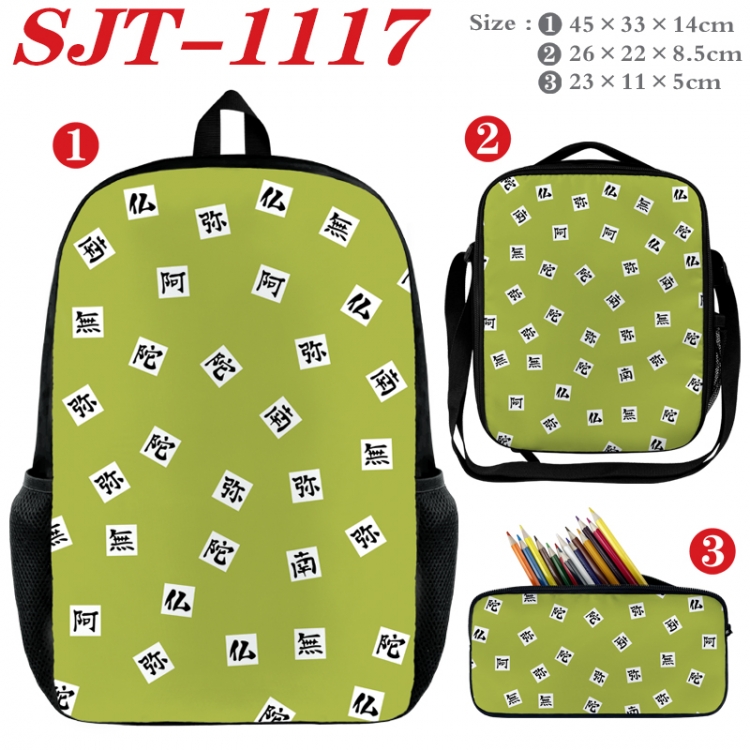 Demon Slayer Kimets Anime nylon canvas backpack pencil case crossbody bag three piece set 45x33x14cm