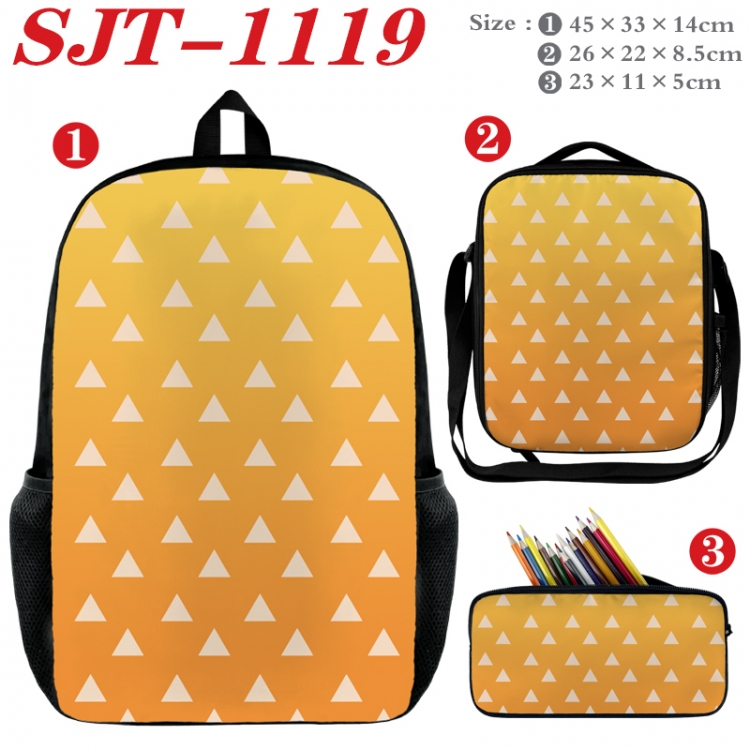 Demon Slayer Kimets Anime nylon canvas backpack pencil case crossbody bag three piece set 45x33x14cm