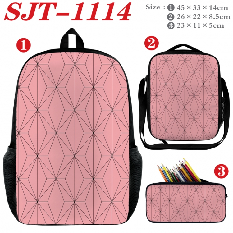 Demon Slayer Kimets Anime nylon canvas backpack pencil case crossbody bag three piece set 45x33x14cm