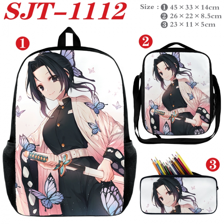 Demon Slayer Kimets Anime nylon canvas backpack pencil case crossbody bag three piece set 45x33x14cm