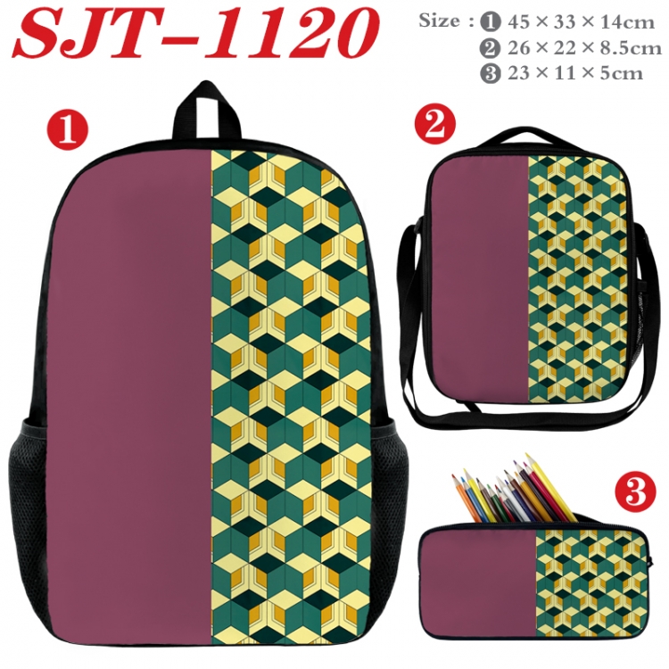 Demon Slayer Kimets Anime nylon canvas backpack pencil case crossbody bag three piece set 45x33x14cm