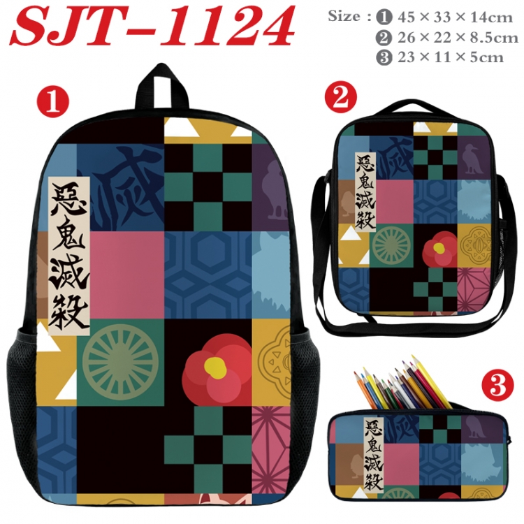 Demon Slayer Kimets Anime nylon canvas backpack pencil case crossbody bag three piece set 45x33x14cm