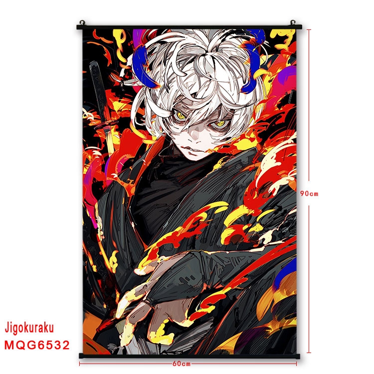 JigokuRaku Anime black Plastic rod Cloth painting Wall Scroll 60X90CM MQG-6532