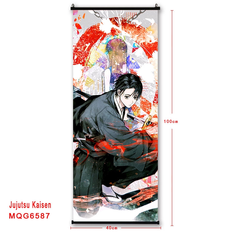 Jujutsu Kaisen Anime black Plastic rod Cloth painting Wall Scroll  40X100CM MQG-6587