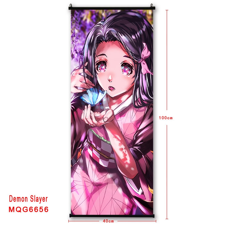 Demon Slayer Kimets Anime black Plastic rod Cloth painting Wall Scroll 40X100CM  MQG-6656
