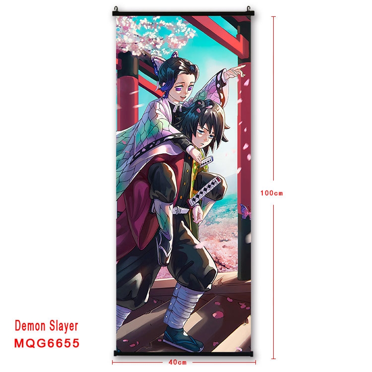 Demon Slayer Kimets Anime black Plastic rod Cloth painting Wall Scroll 40X100CM  MQG-6655