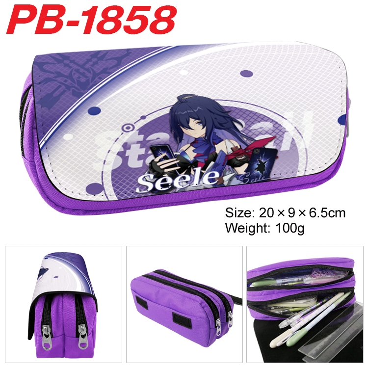 Honkai: Star Rail PU leather canvas multifunctional stationery case with double zipper pen bag 20x9x6.5cm PB-1858