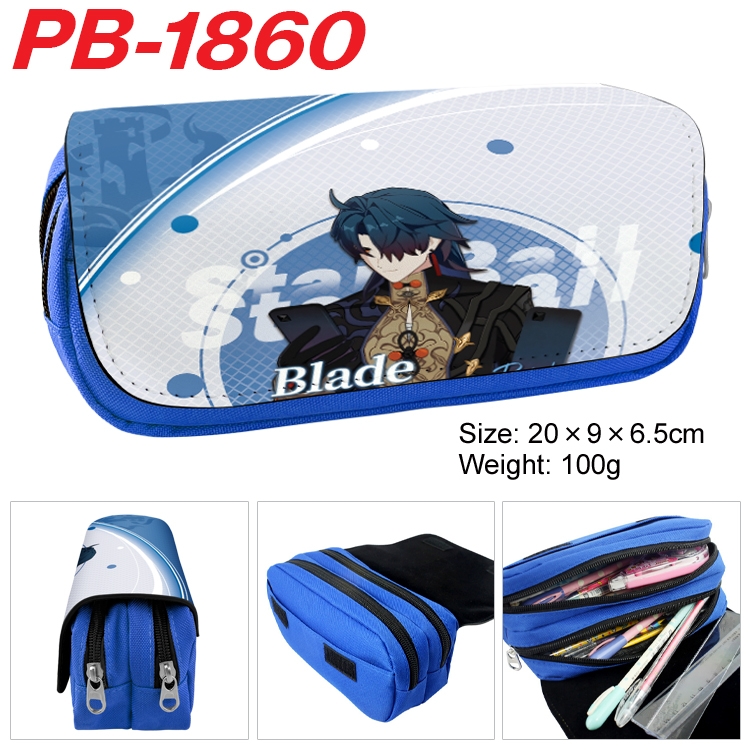 Honkai: Star Rail PU leather canvas multifunctional stationery case with double zipper pen bag 20x9x6.5cm  PB-1860