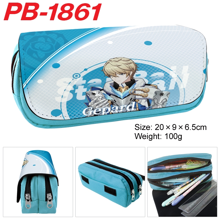 Honkai: Star Rail PU leather canvas multifunctional stationery case with double zipper pen bag 20x9x6.5cm PB-1861