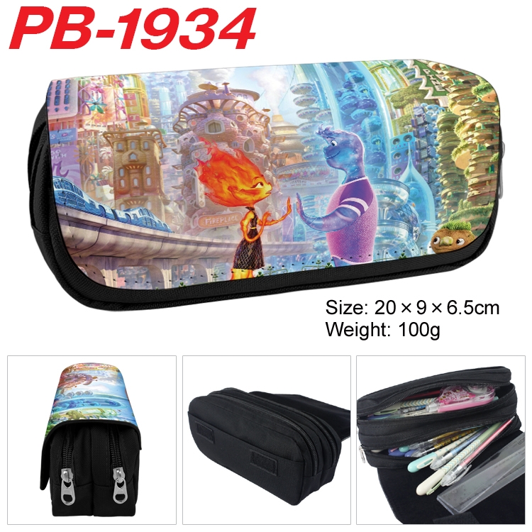 Elemental Anime double-layer pu leather printing pencil case 20x9x6.5cm PB-1934