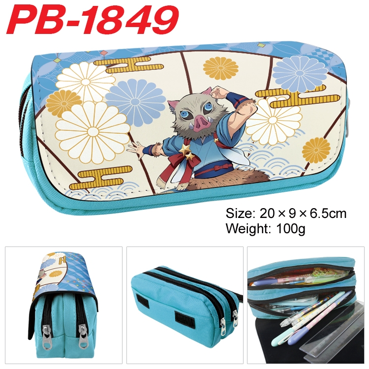 Demon Slayer Kimets Anime double-layer pu leather printing pencil case 20x9x6.5cm PB-1849