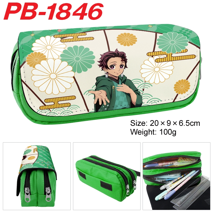 Demon Slayer Kimets Anime double-layer pu leather printing pencil case 20x9x6.5cm PB-1846