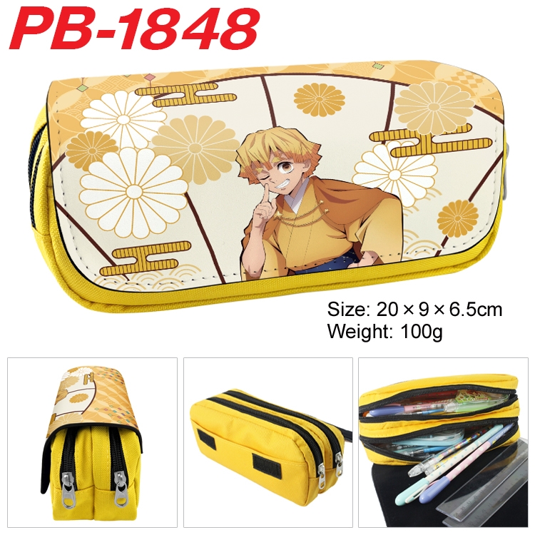 Demon Slayer Kimets Anime double-layer pu leather printing pencil case 20x9x6.5cm  PB-1848