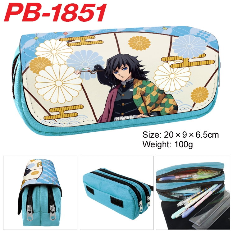 Demon Slayer Kimets Anime double-layer pu leather printing pencil case 20x9x6.5cm PB-1851