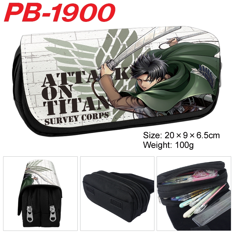 Shingeki no Kyojin Anime double-layer pu leather printing pencil case 20x9x6.5cm PB-1900