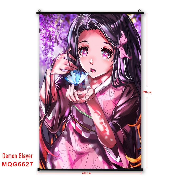 Demon Slayer Kimets Anime black Plastic rod Cloth painting Wall Scroll 60X90CM MQG-6627