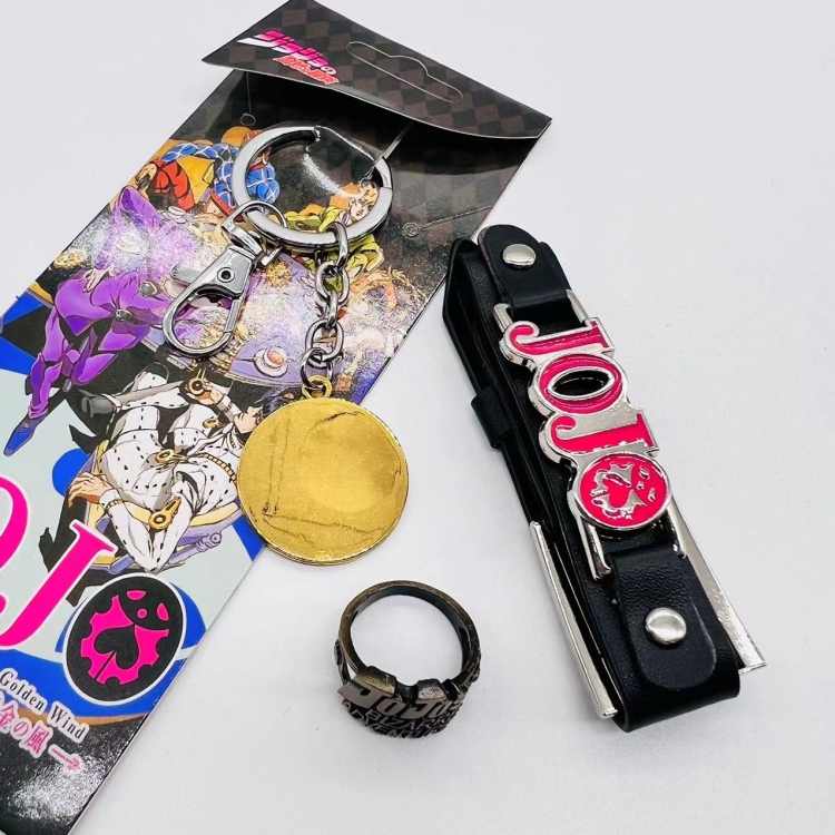 JoJos Bizarre Adventure  Anime peripheral leather bracelet ring keychain 3-piece set