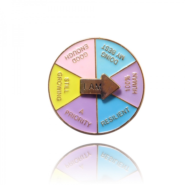 Creative rotating letter turntable badge metal brooch  OPP packaging price for 5 pcs