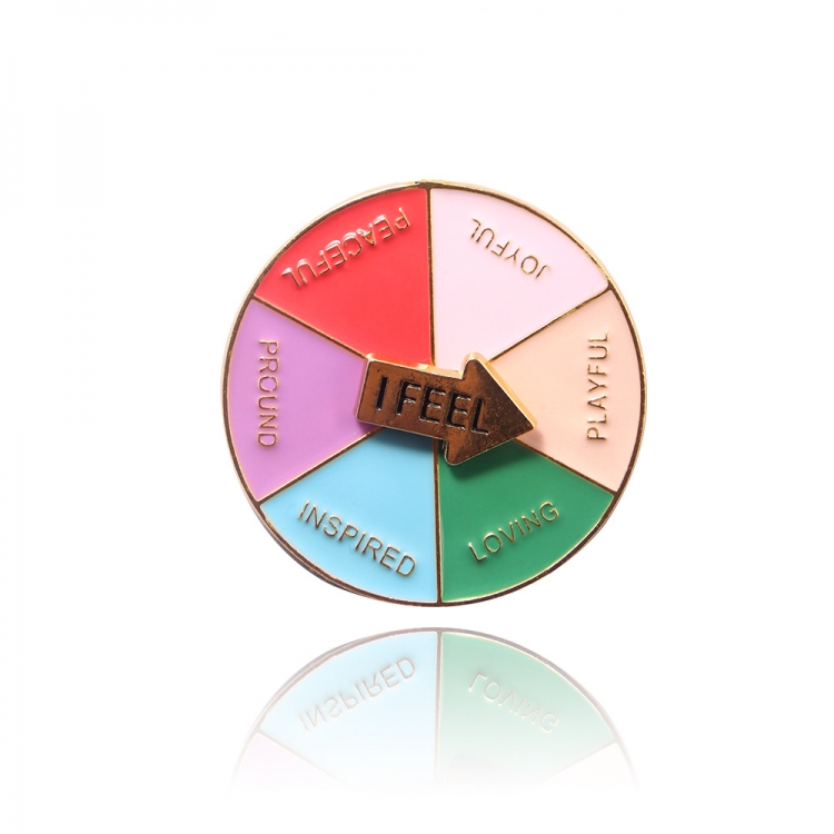 Creative rotating letter turntable badge metal brooch  OPP packaging price for 5 pcs