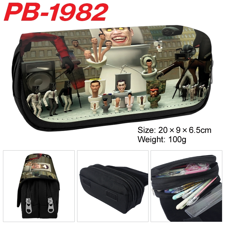 sskibidi toilet PU leather canvas multifunctional stationery case with double zipper pen bag 20x9x6.5cm  PB-1982